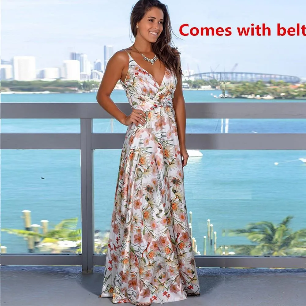 Printed Floral Long Boho Beach Dress