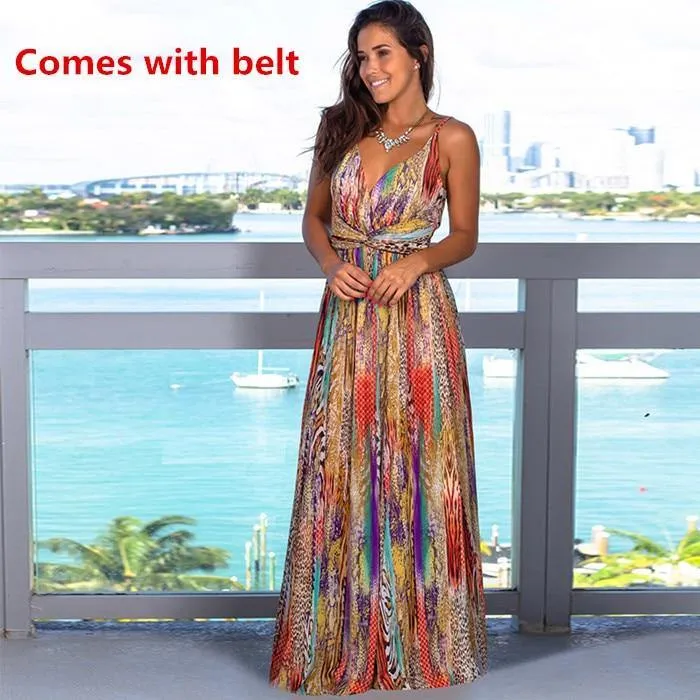 Printed Floral Long Boho Beach Dress