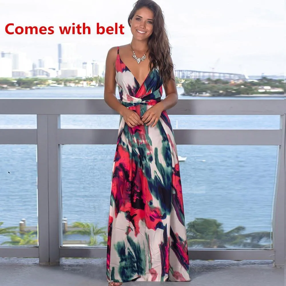 Printed Floral Long Boho Beach Dress