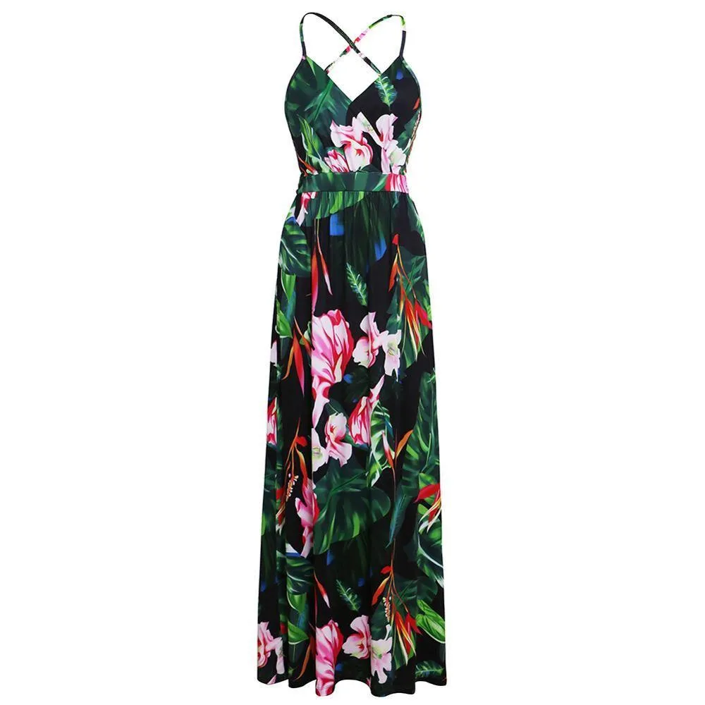 Printed Floral Long Boho Beach Dress