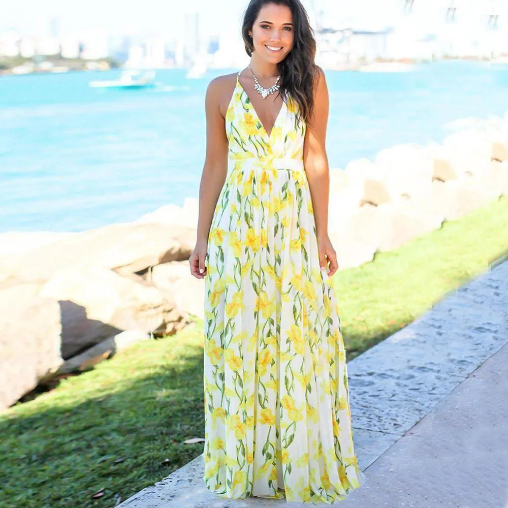 Printed Floral Long Boho Beach Dress