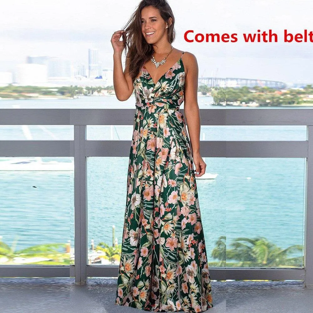 Printed Floral Long Boho Beach Dress