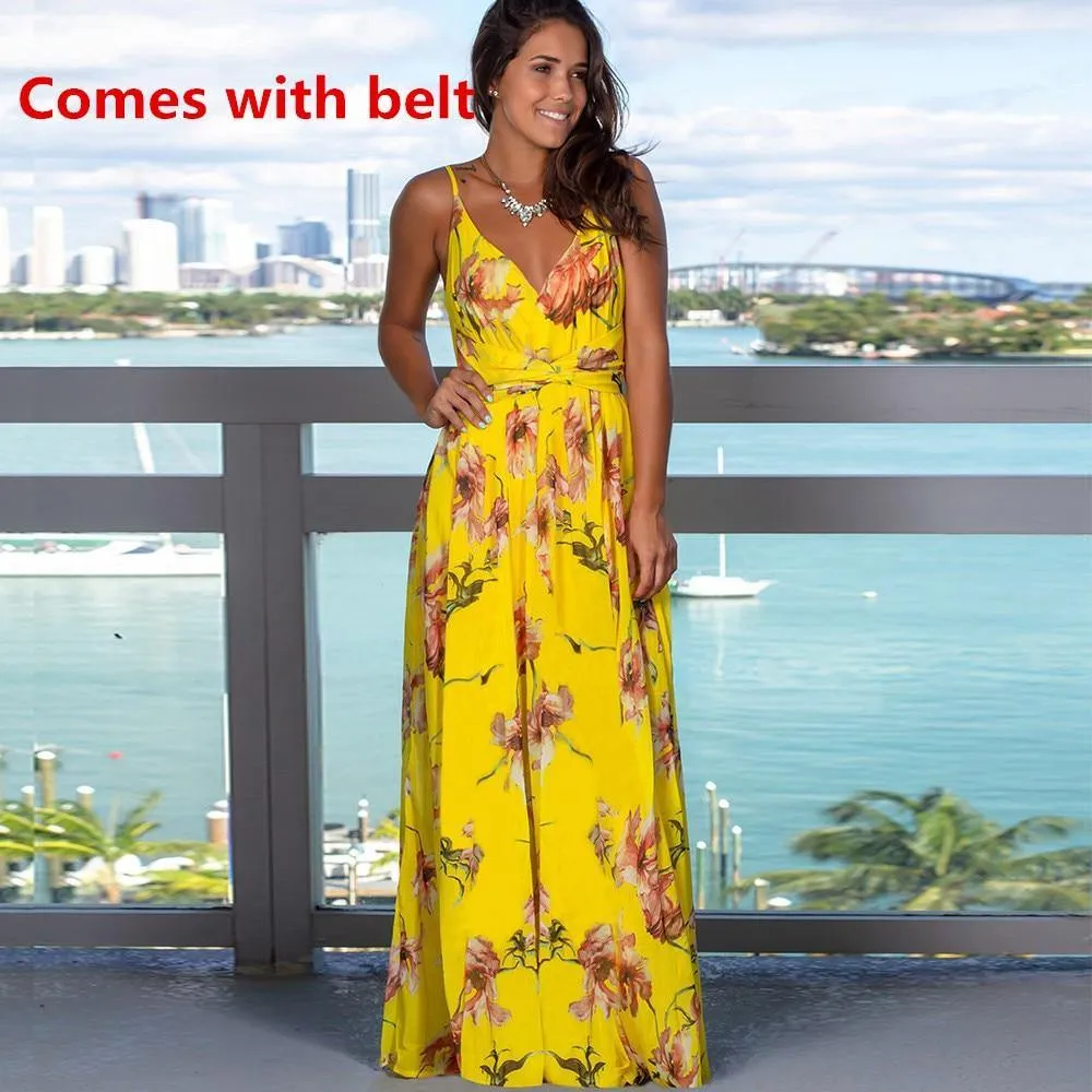 Printed Floral Long Boho Beach Dress