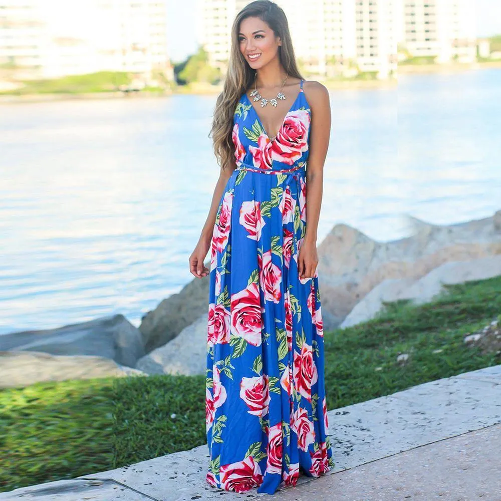 Printed Floral Long Boho Beach Dress