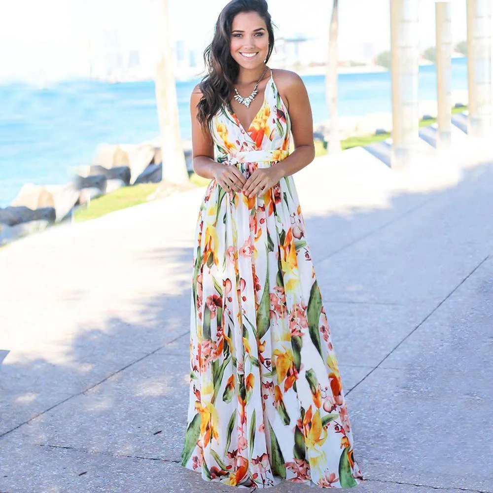 Printed Floral Long Boho Beach Dress