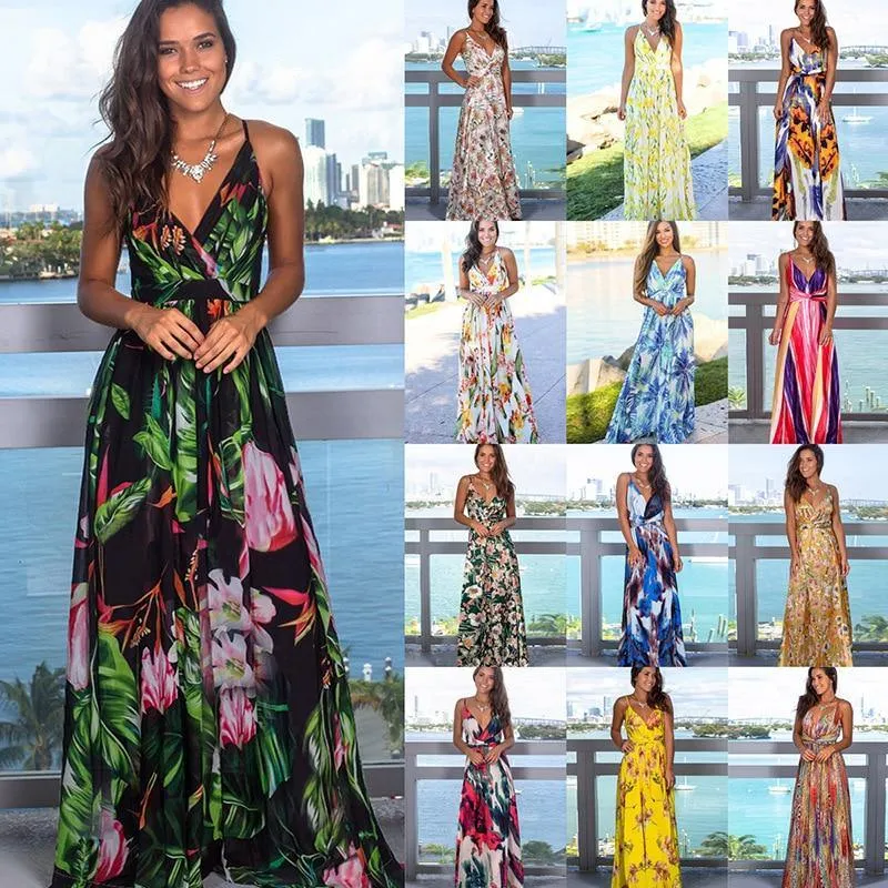 Printed Floral Long Boho Beach Dress