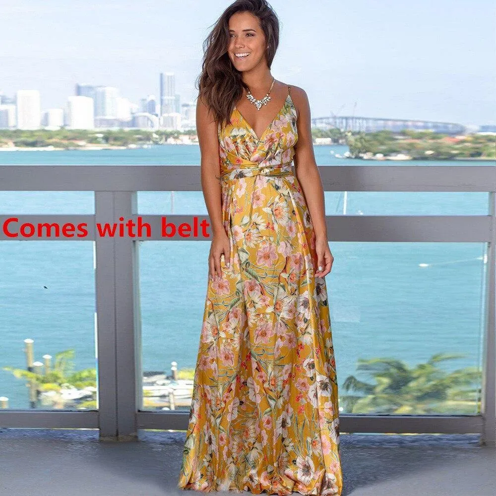 Printed Floral Long Boho Beach Dress