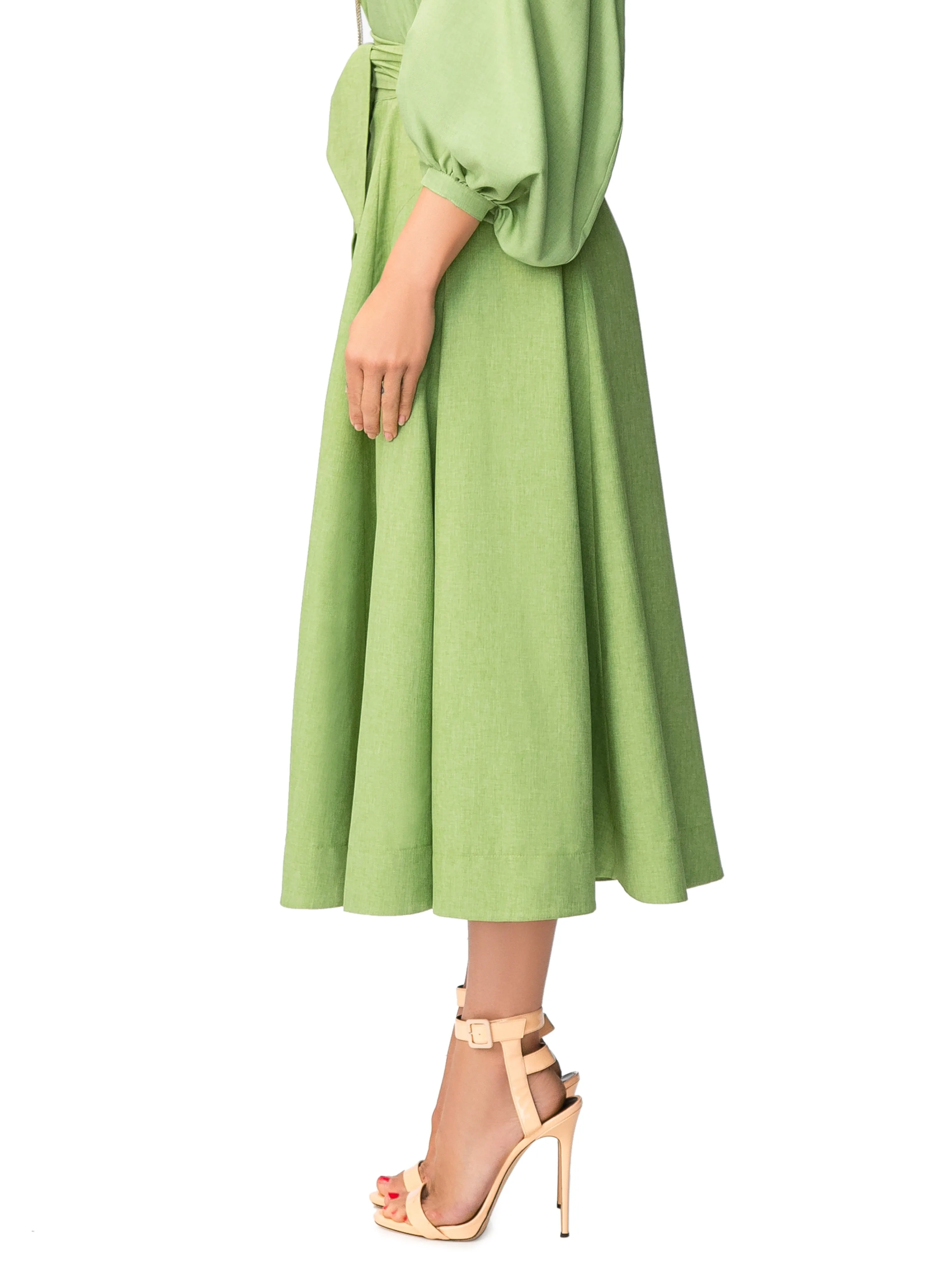 "Aretha" Belted Green Button-Down Skirt