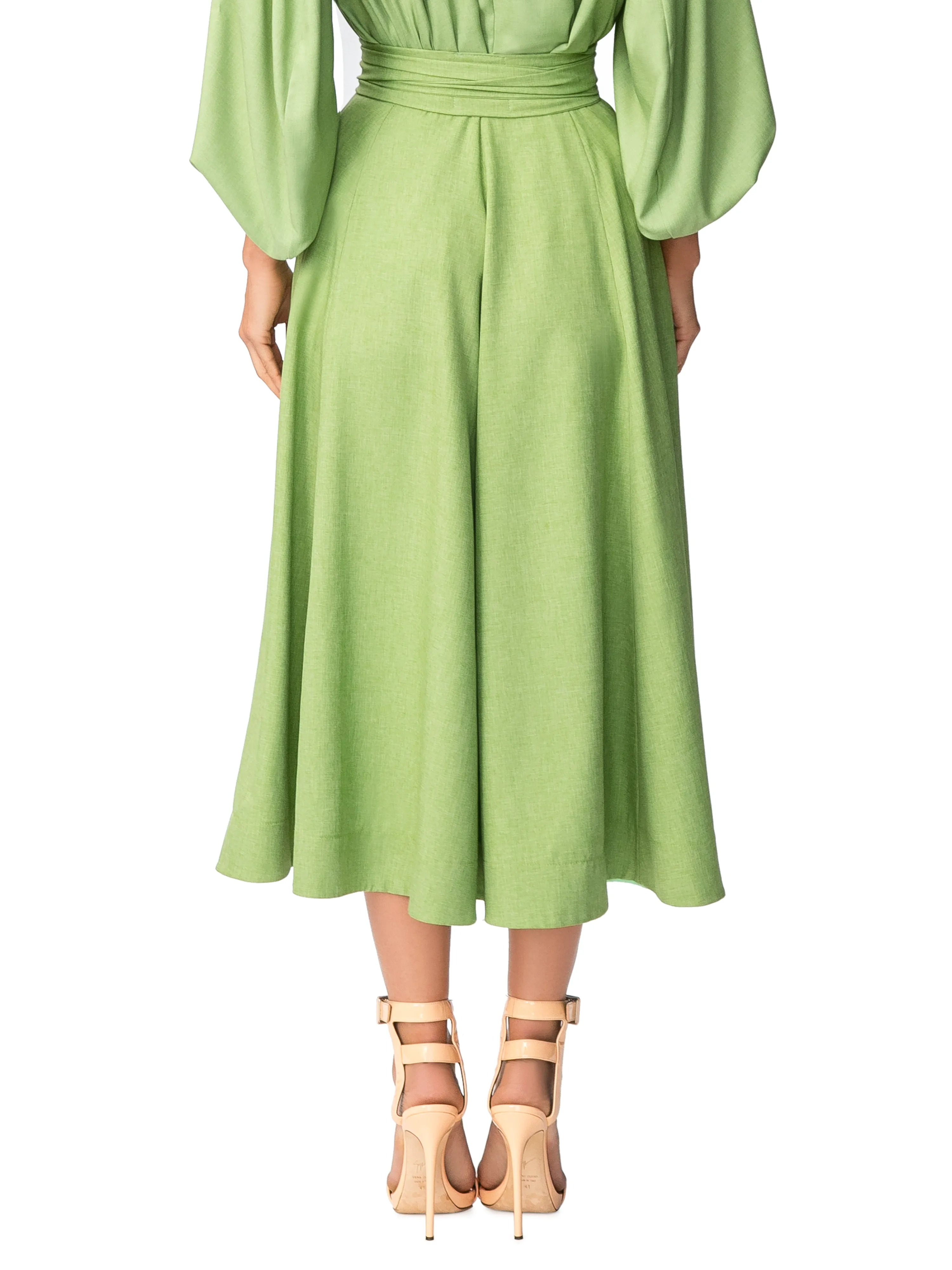 "Aretha" Belted Green Button-Down Skirt