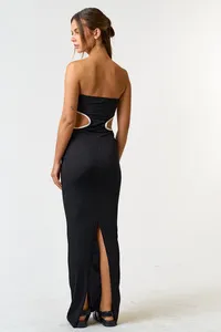 "Cocktail Hour" Strapless Black Maxi Dress w/ White Lining Detail