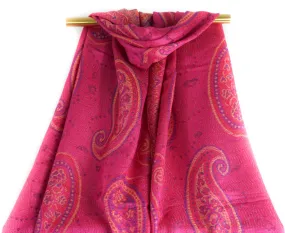Radiant Magenta  Majestic Paisley Pashmina Scarf Bohemian Shawl