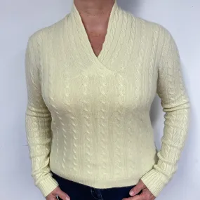 Ralph Lauren Pale Yellow Cable Cashmere V-Neck Jumper Large