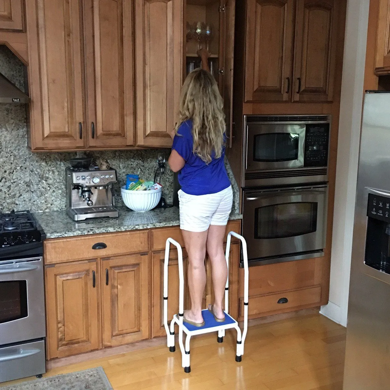 Reconditioned - AdjustaStep(tm) DoubleSafe Deluxe Step Stool with Dual Handrail