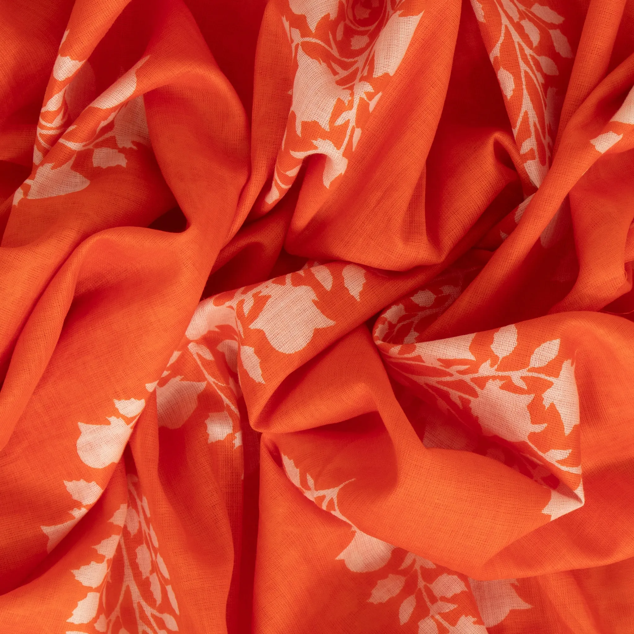 Rue Lightweight Cotton Scarf - Orange, Leaf
