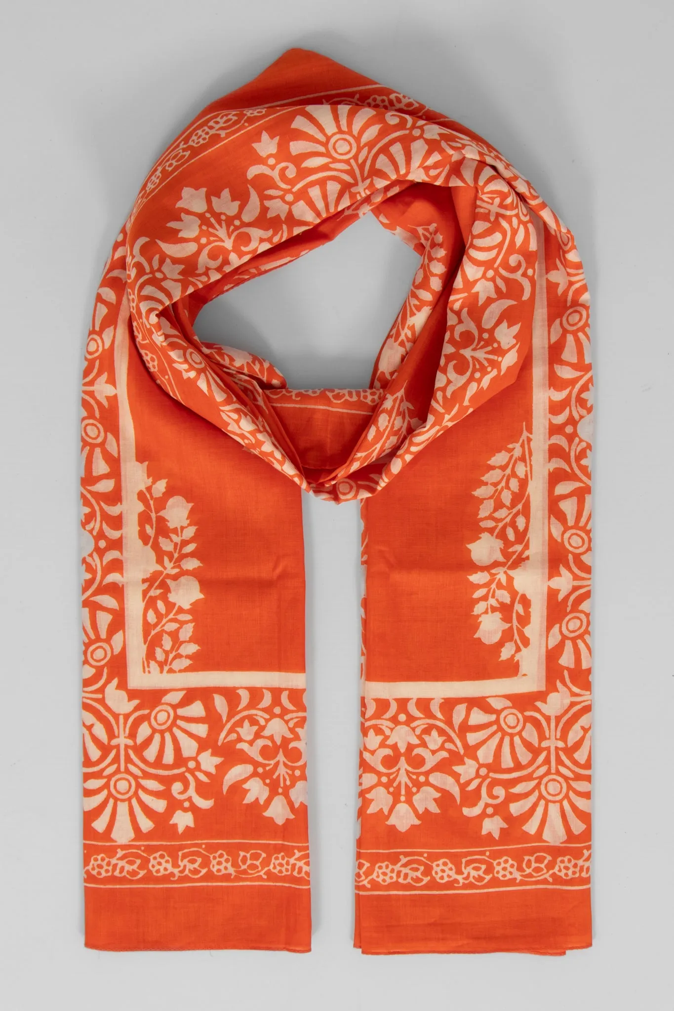 Rue Lightweight Cotton Scarf - Orange, Leaf