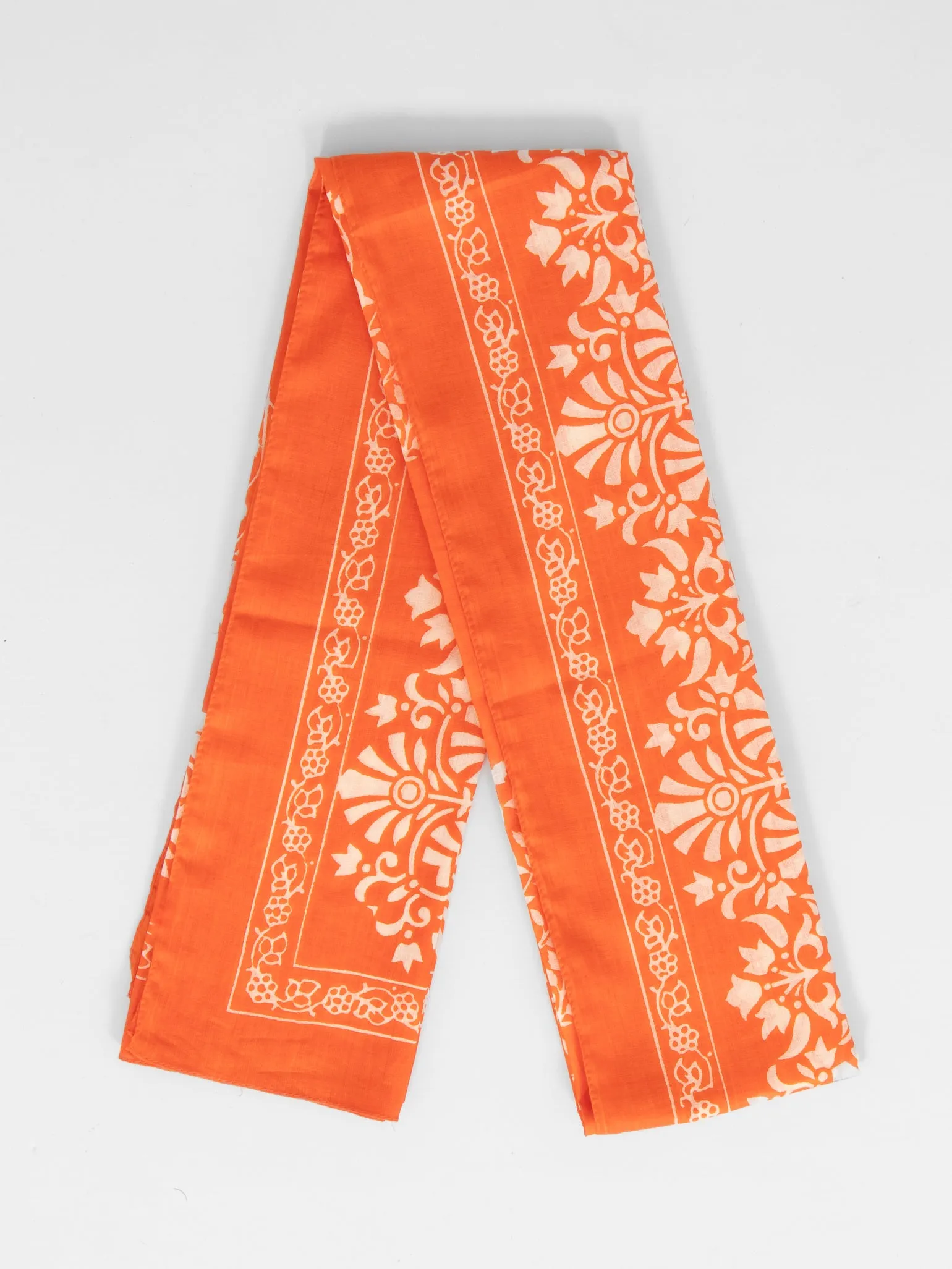 Rue Lightweight Cotton Scarf - Orange, Leaf