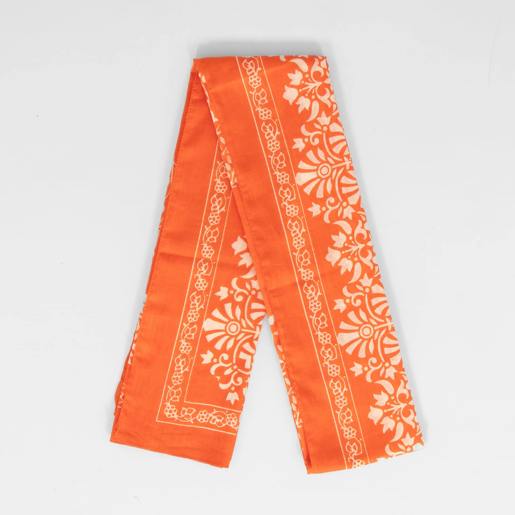 Rue Lightweight Cotton Scarf - Orange, Leaf