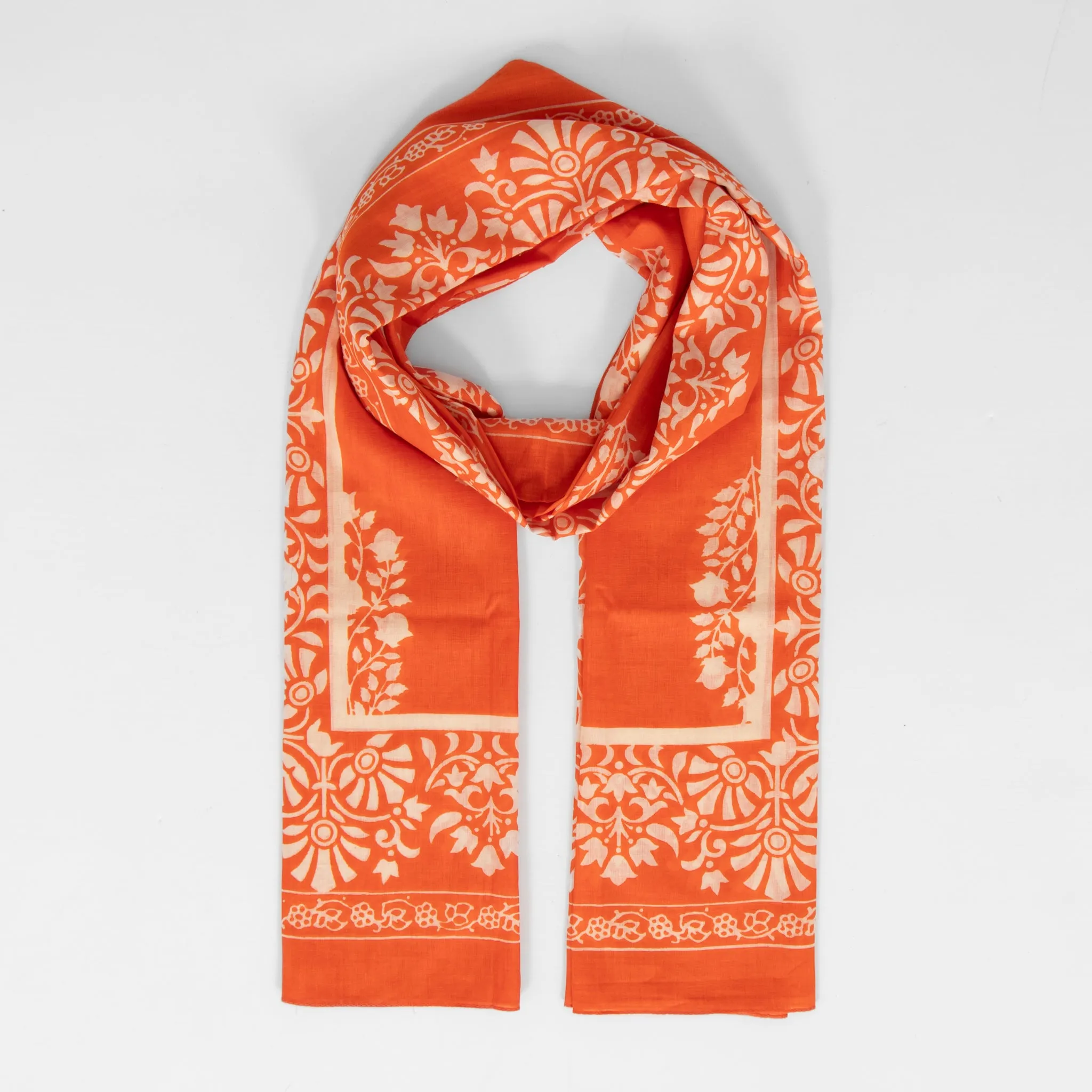 Rue Lightweight Cotton Scarf - Orange, Leaf