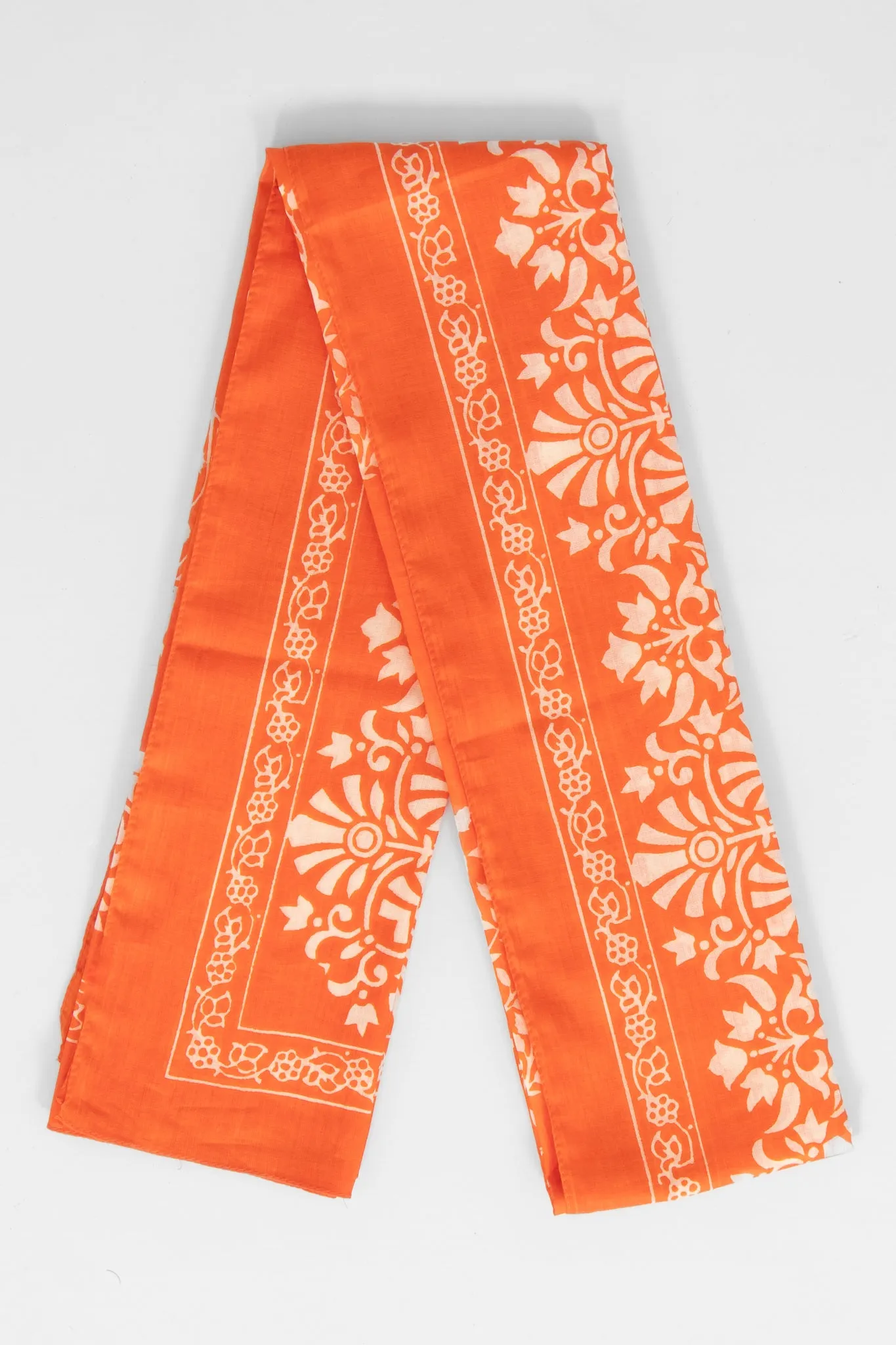 Rue Lightweight Cotton Scarf - Orange, Leaf