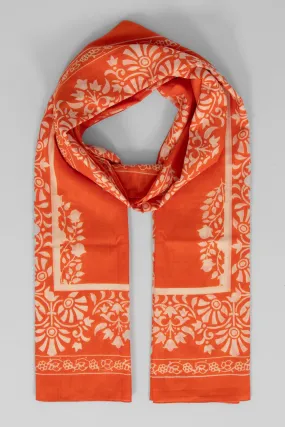 Rue Lightweight Cotton Scarf - Orange, Leaf