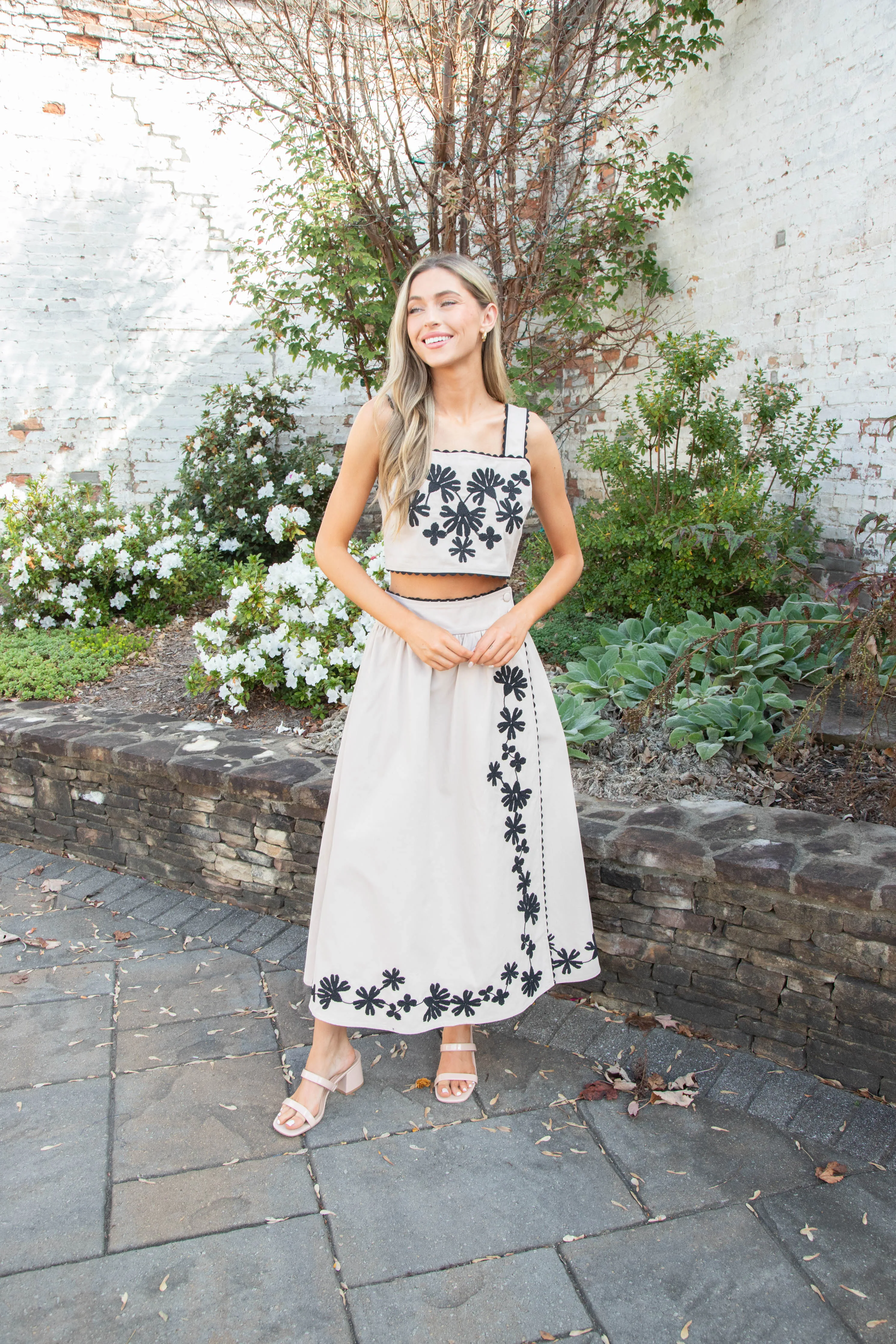 Rylin Embroidered Wrap Skirt, Light Taupe