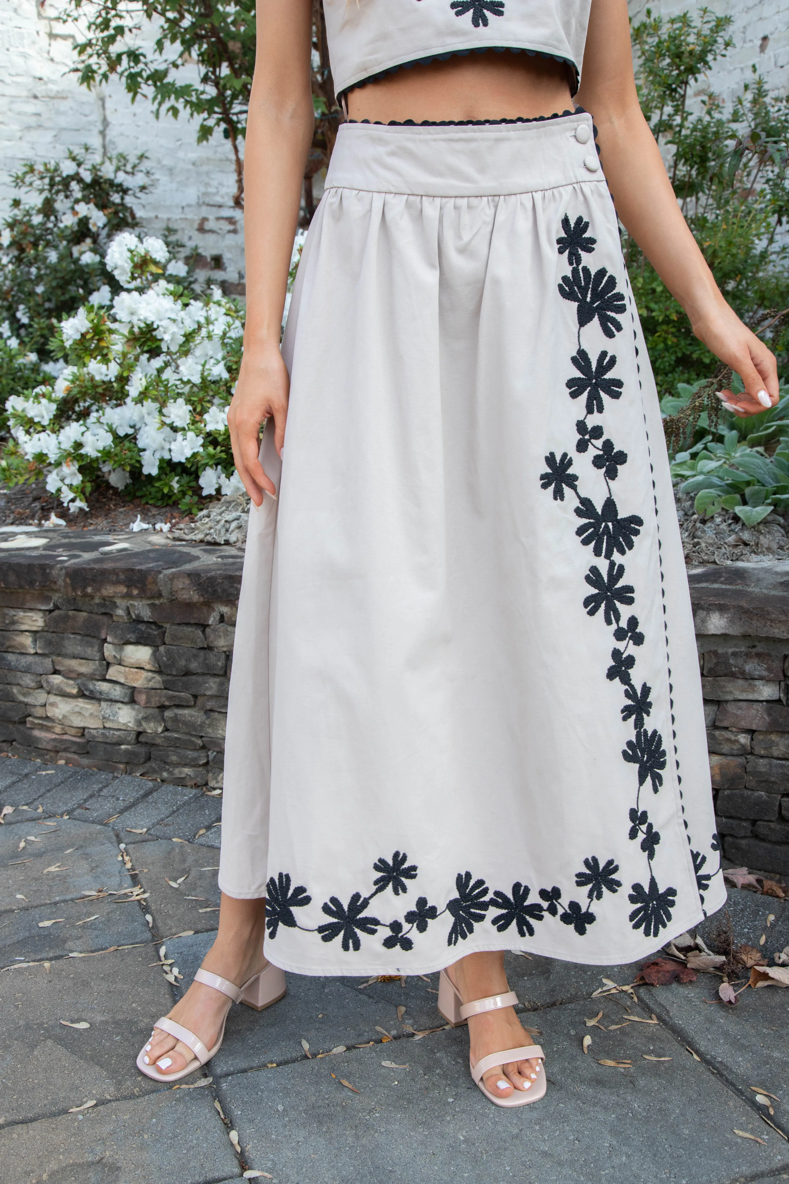 Rylin Embroidered Wrap Skirt, Light Taupe
