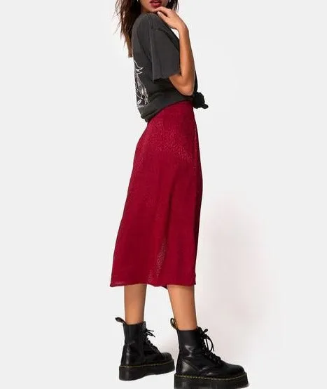 Satin Cheetah Print Side Slit Midi Skirt