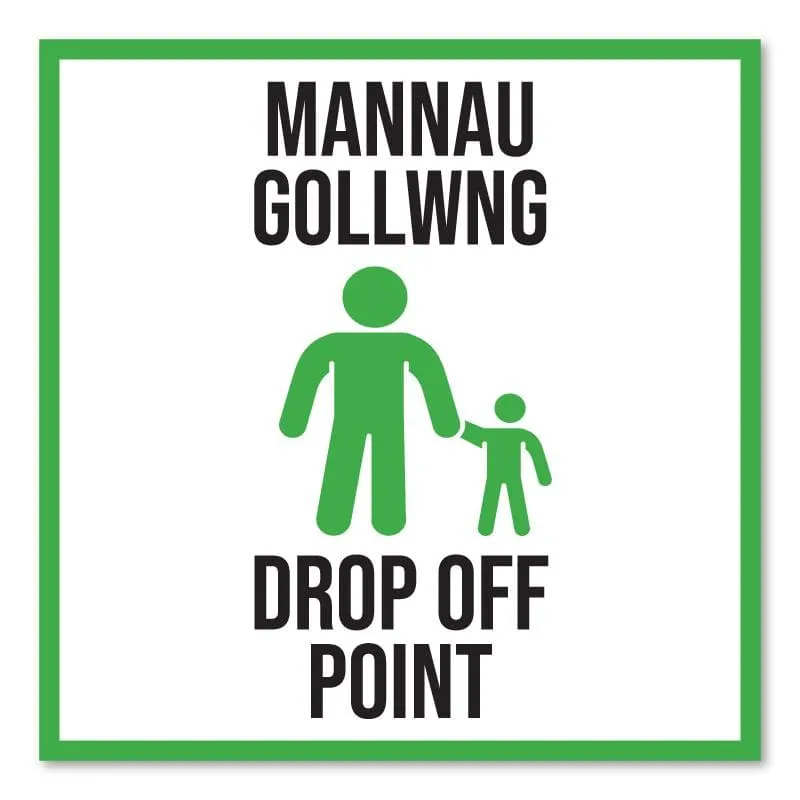 School Drop Off Point, Bilingual Welsh Outdoor Floor Signage, 60cm X 60cm