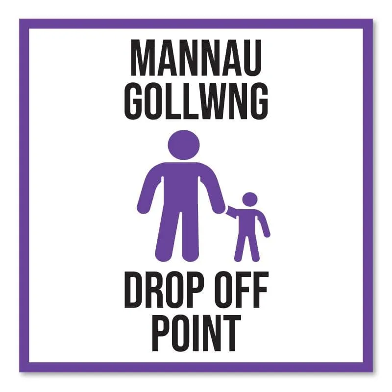 School Drop Off Point, Bilingual Welsh Outdoor Floor Signage, 60cm X 60cm