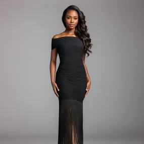 Sexy Black Off Shoulder Fringe Tassel Party Dress