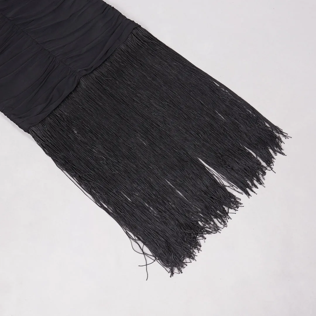 Sexy Black Off Shoulder Fringe Tassel Party Dress