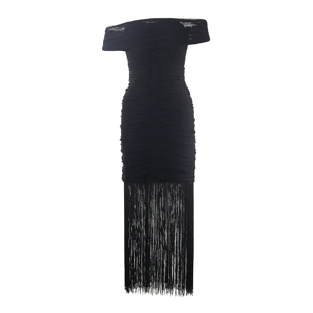 Sexy Black Off Shoulder Fringe Tassel Party Dress