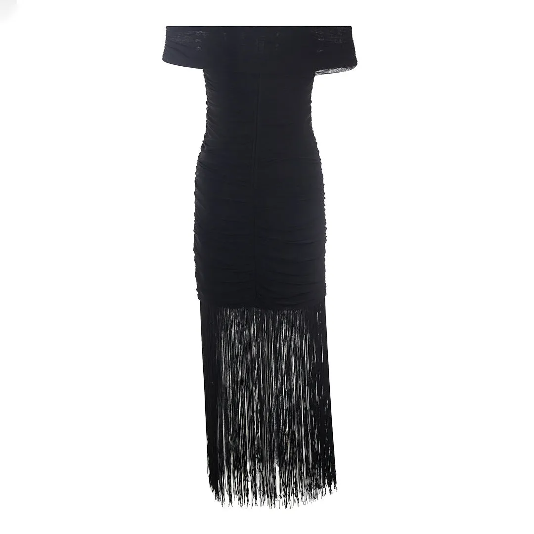 Sexy Black Off Shoulder Fringe Tassel Party Dress