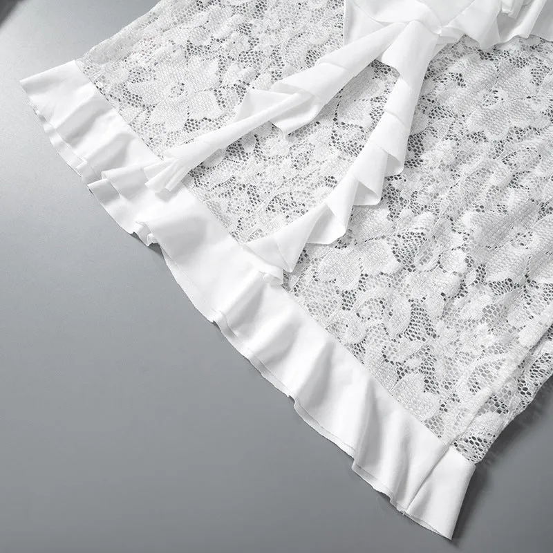 Sexy Lace Cutout Off Shoulder Lotus Leaf Short Dress