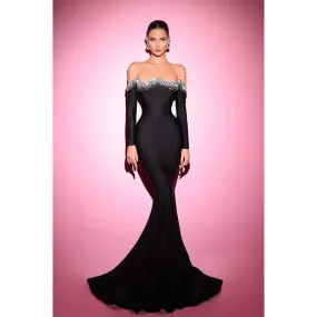 Sheath Mermaid Off-the-shoulder Beaded Black Prom Dress Evening Gowns