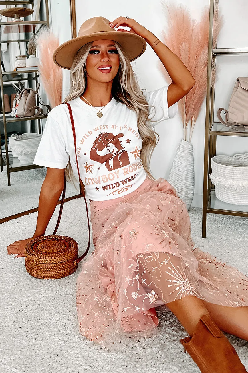 Shoot For The Stars Sequin Tulle Midi Skirt (Pink)