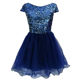 Short Tullle Sequins Homecoming Dress Sarah Bridal Navy