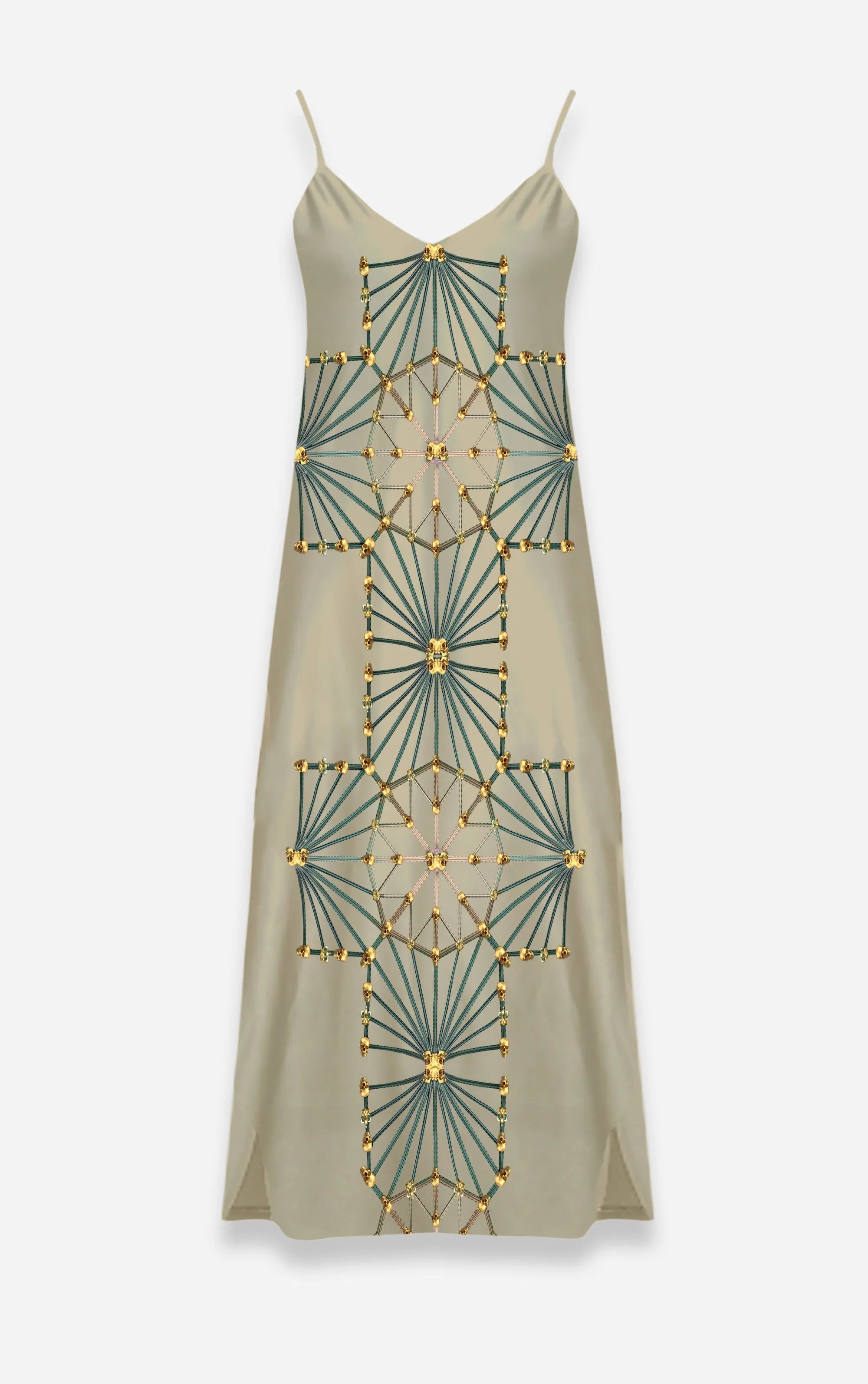 Skull Cathedral- French Gothic V Neck Slip Dress in Stone | Le Leanian™
