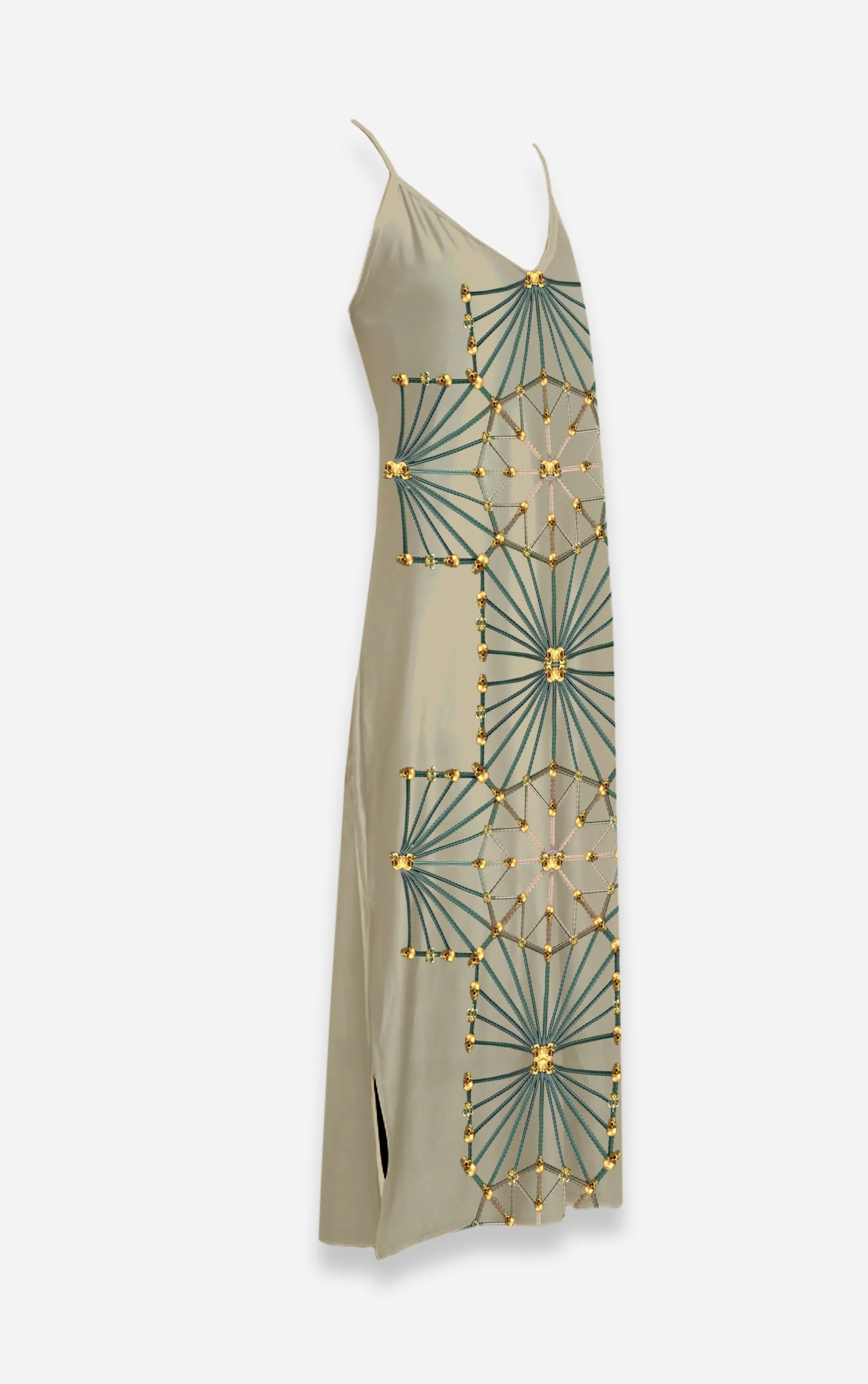 Skull Cathedral- French Gothic V Neck Slip Dress in Stone | Le Leanian™