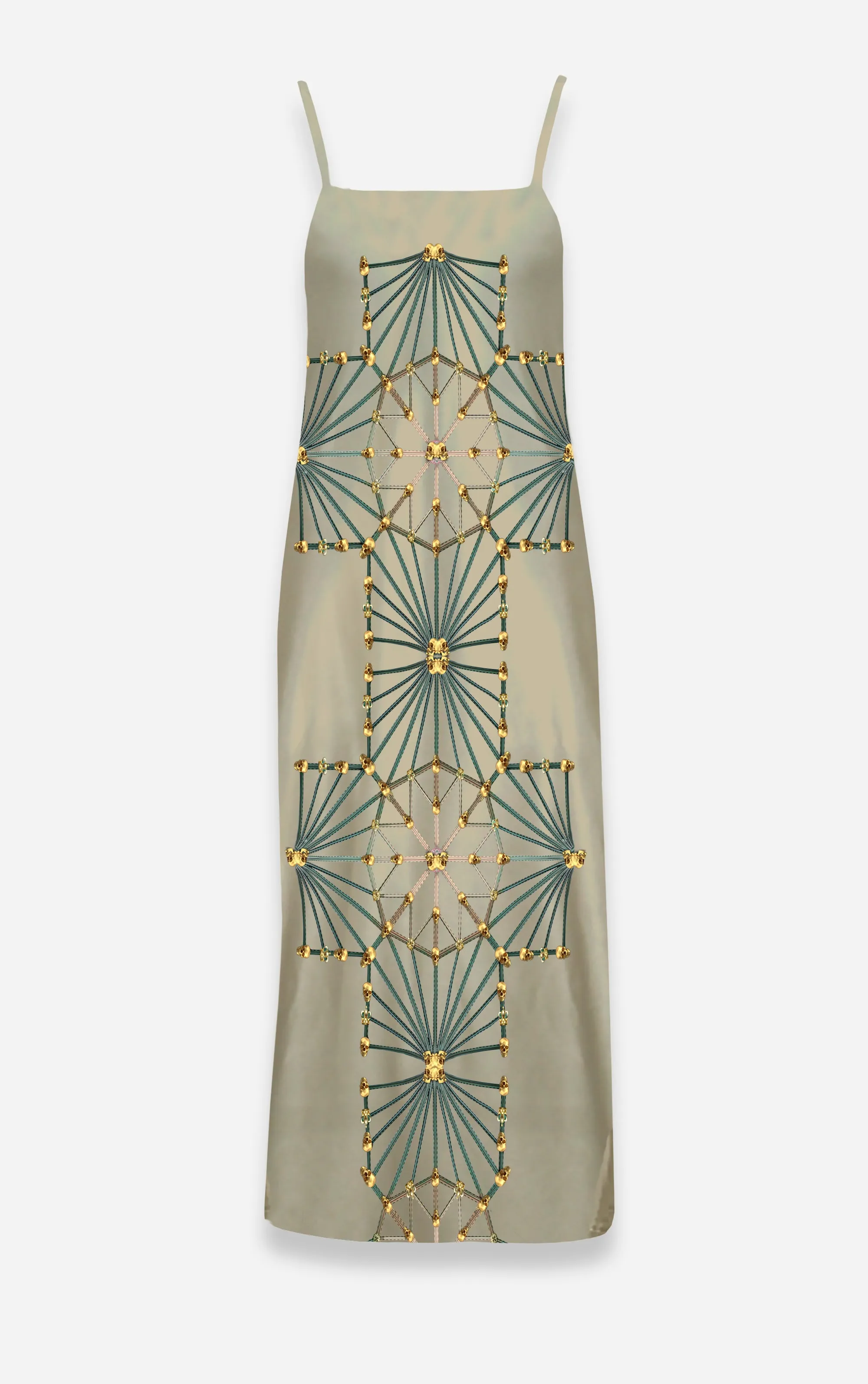 Skull Cathedral- French Gothic V Neck Slip Dress in Stone | Le Leanian™
