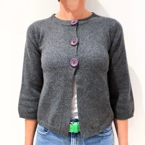 Slate Grey 3/4 Sleeve Cashmere 3 Button Fastening Cardigan Small