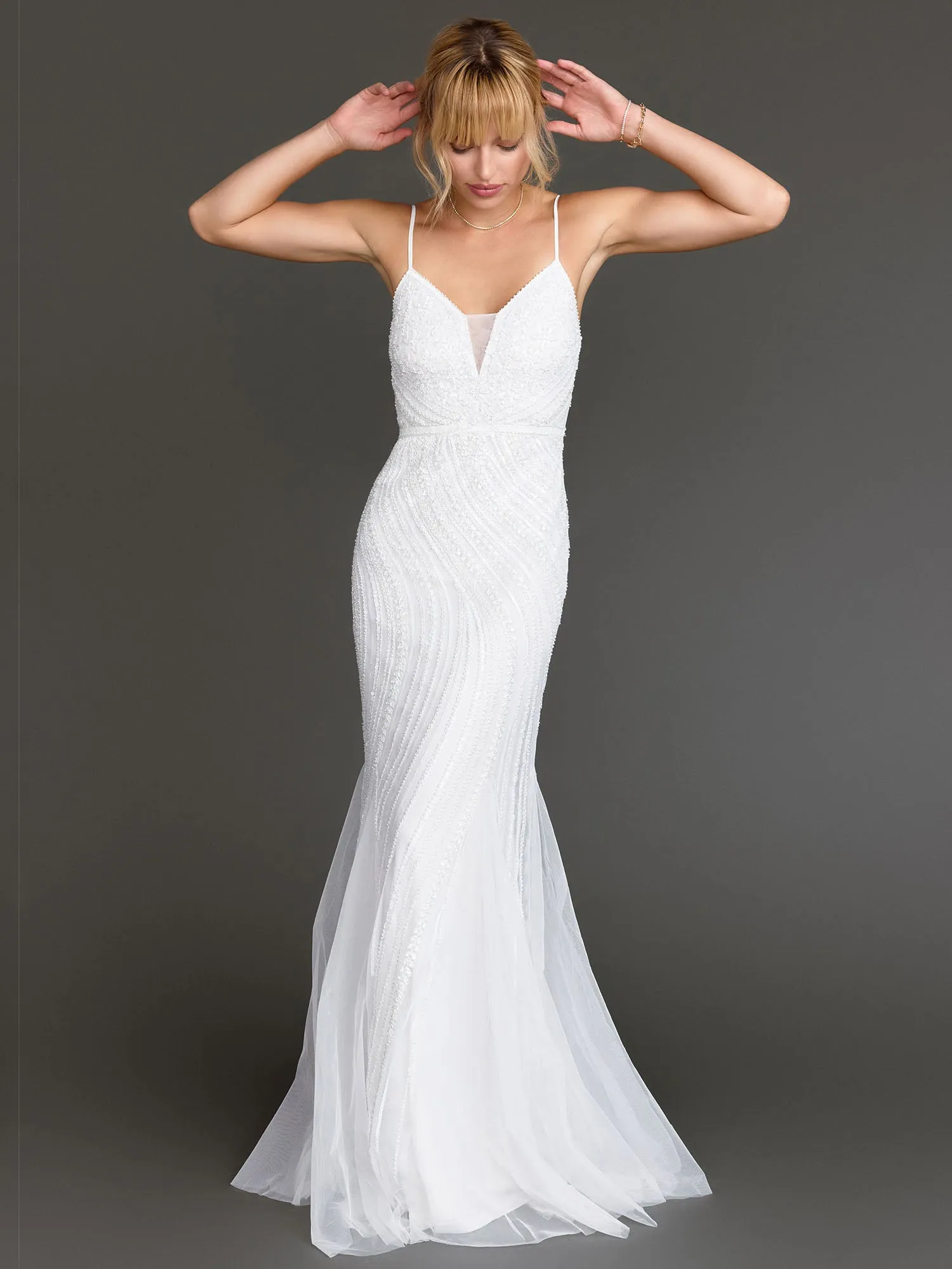Sleeveless Sequin Tulle Evening Gown - Minuet