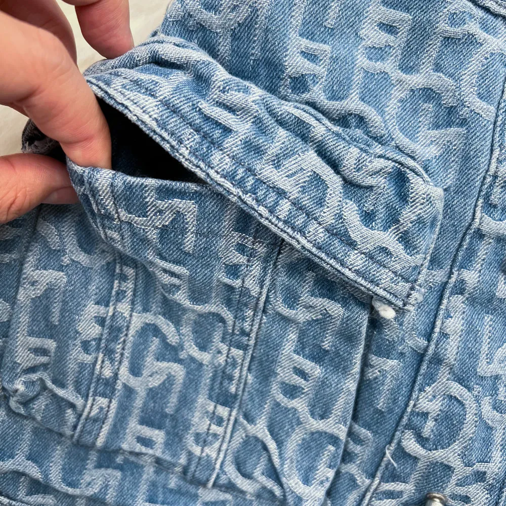 Slip Top & High Waist Embroidered Denim Two-piece