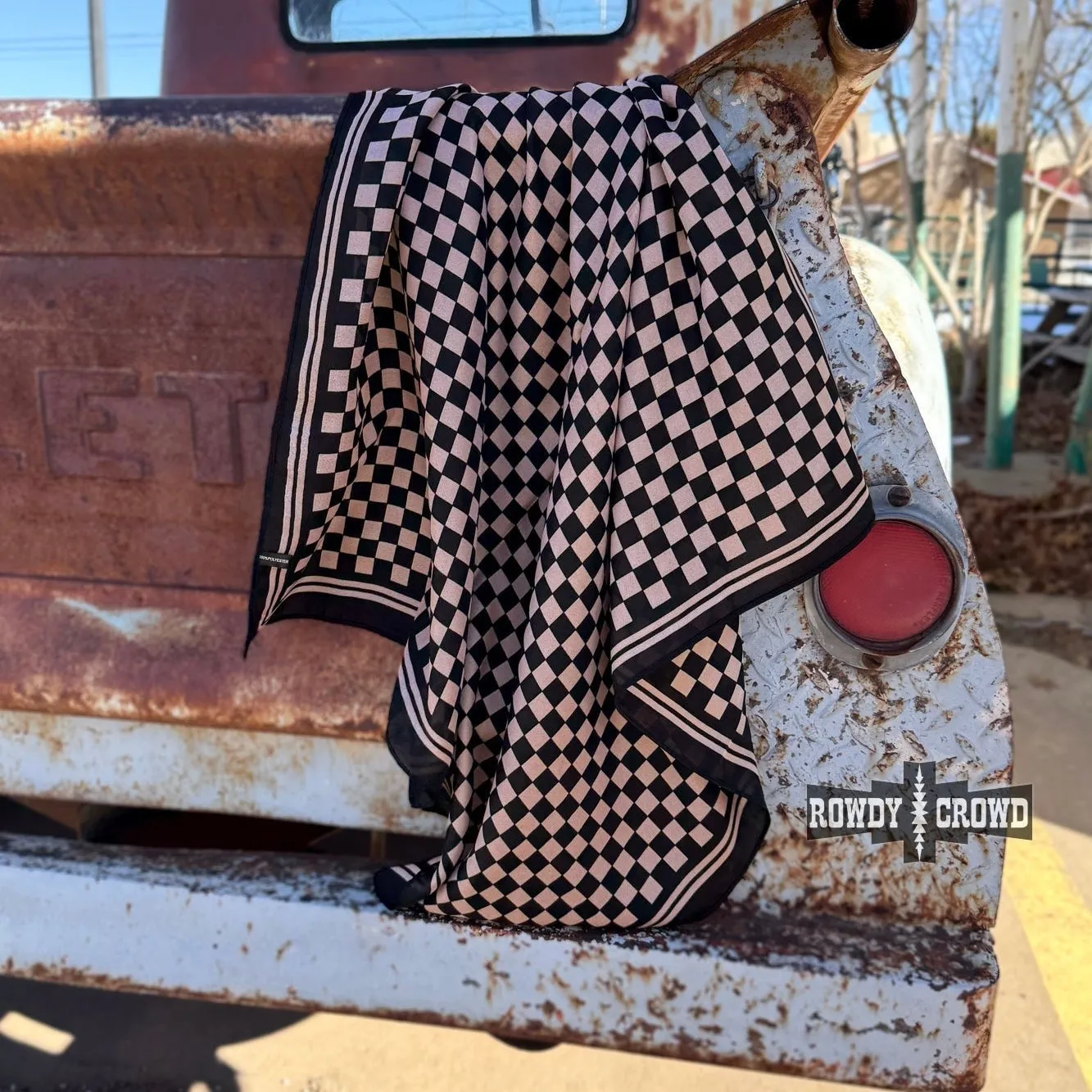 SMALL Tan Checkered Out Wild Rag/Scarf