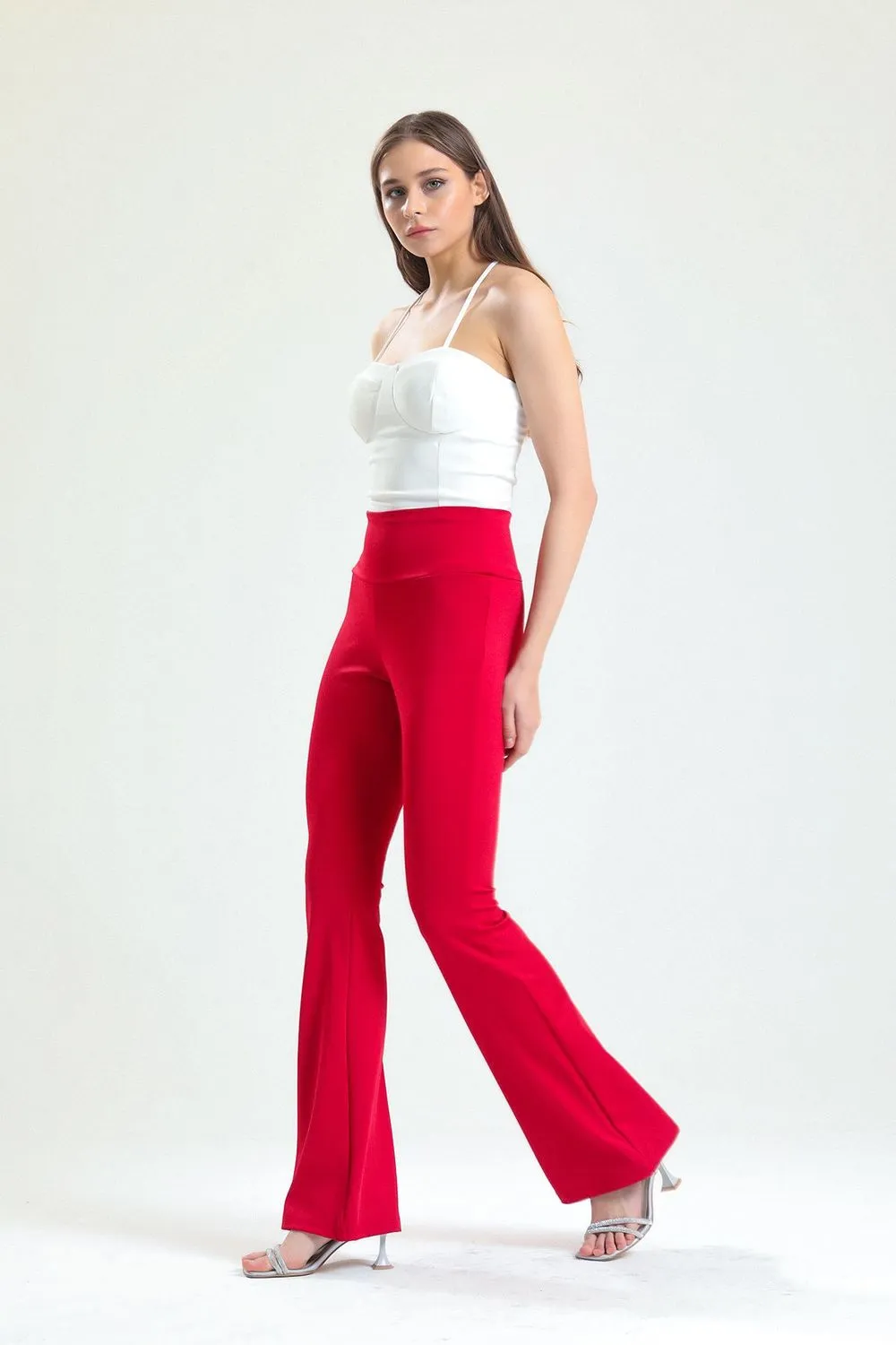SNS Sense Red High Waisted Flared Spanish Paca Pants - Long Beach