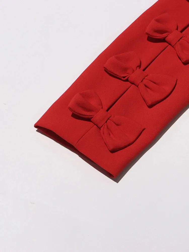 Statement Bow Sleeve Blazer - Red