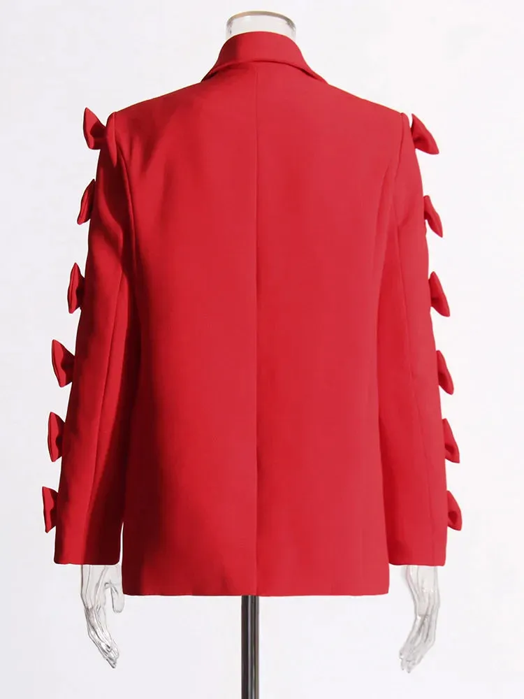 Statement Bow Sleeve Blazer - Red