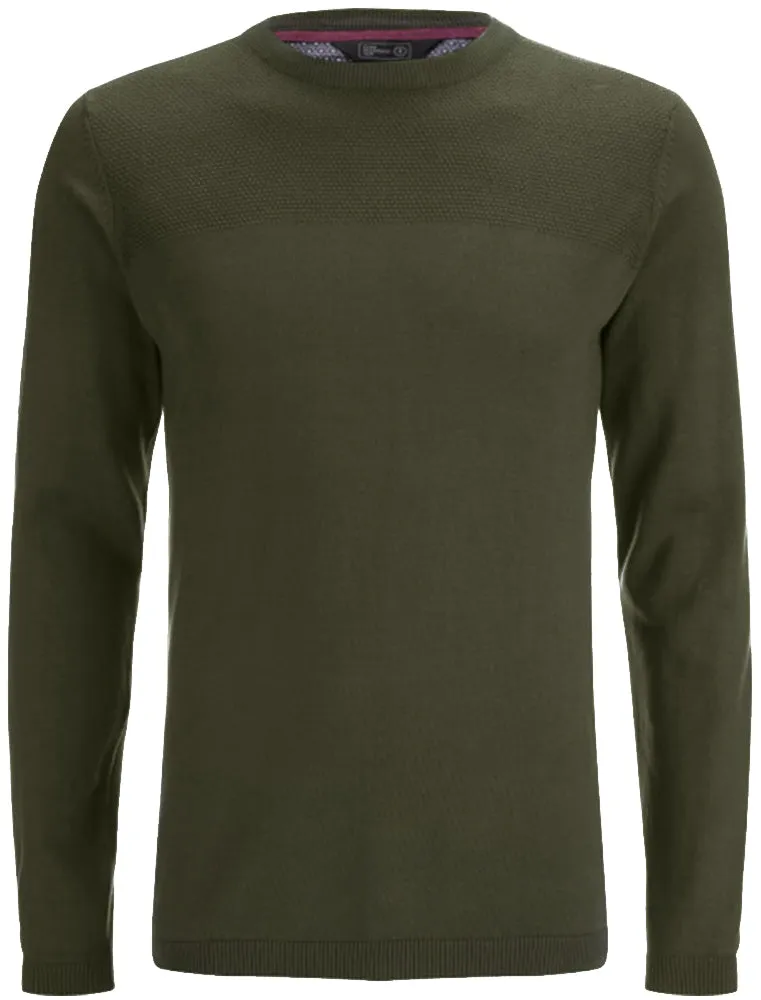 Stelios Knitted Jumper with Textured Yoke in Amazon Khaki - Dissident