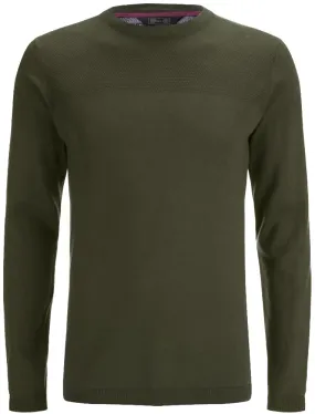 Stelios Knitted Jumper with Textured Yoke in Amazon Khaki - Dissident
