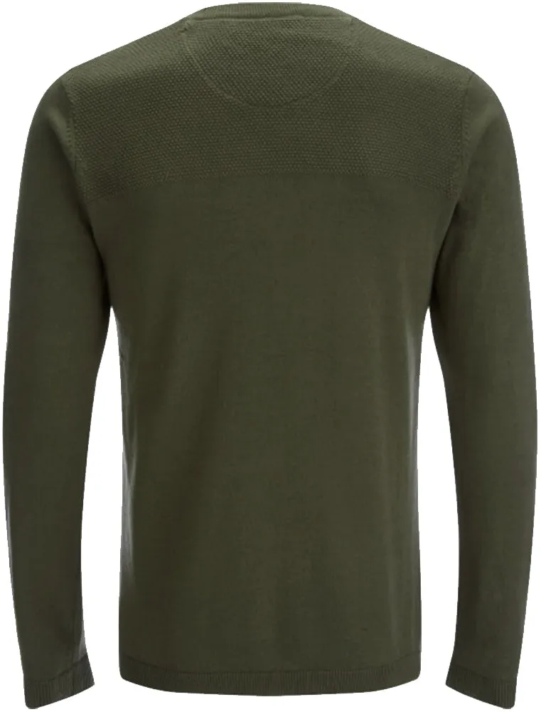 Stelios Knitted Jumper with Textured Yoke in Amazon Khaki - Dissident